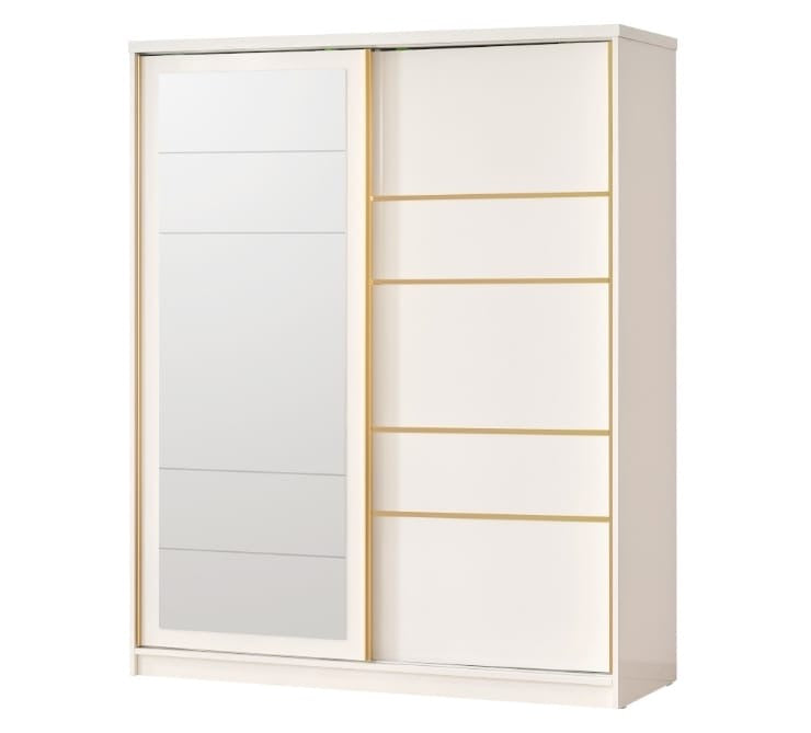 Armoire Porte Coulissante - BEIGE - avec miroir et penderie