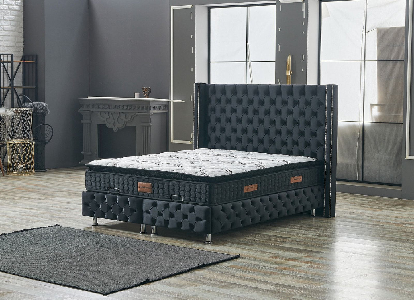LIT COFFRE CLOUTÉ BEIGE/NOIR/GRIS/ANTHRACITE