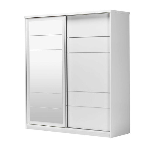 Armoire Porte Coulissante - BLANCHE - avec miroir et penderie