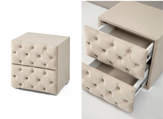 Chevet Capitonné en Velours - BEIGE
