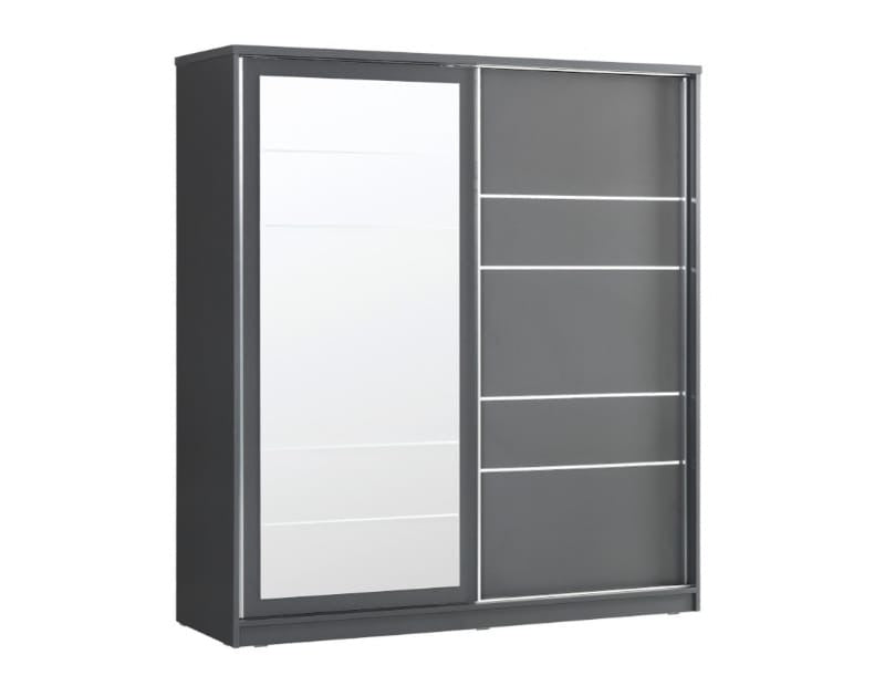 Armoire Porte Coulissante - GRISE - avec miroir et penderie