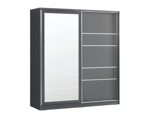 Armoire Porte Coulissante - GRISE - avec miroir et penderie