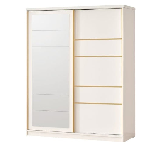 Armoire Porte Coulissante - BEIGE - avec miroir et penderie
