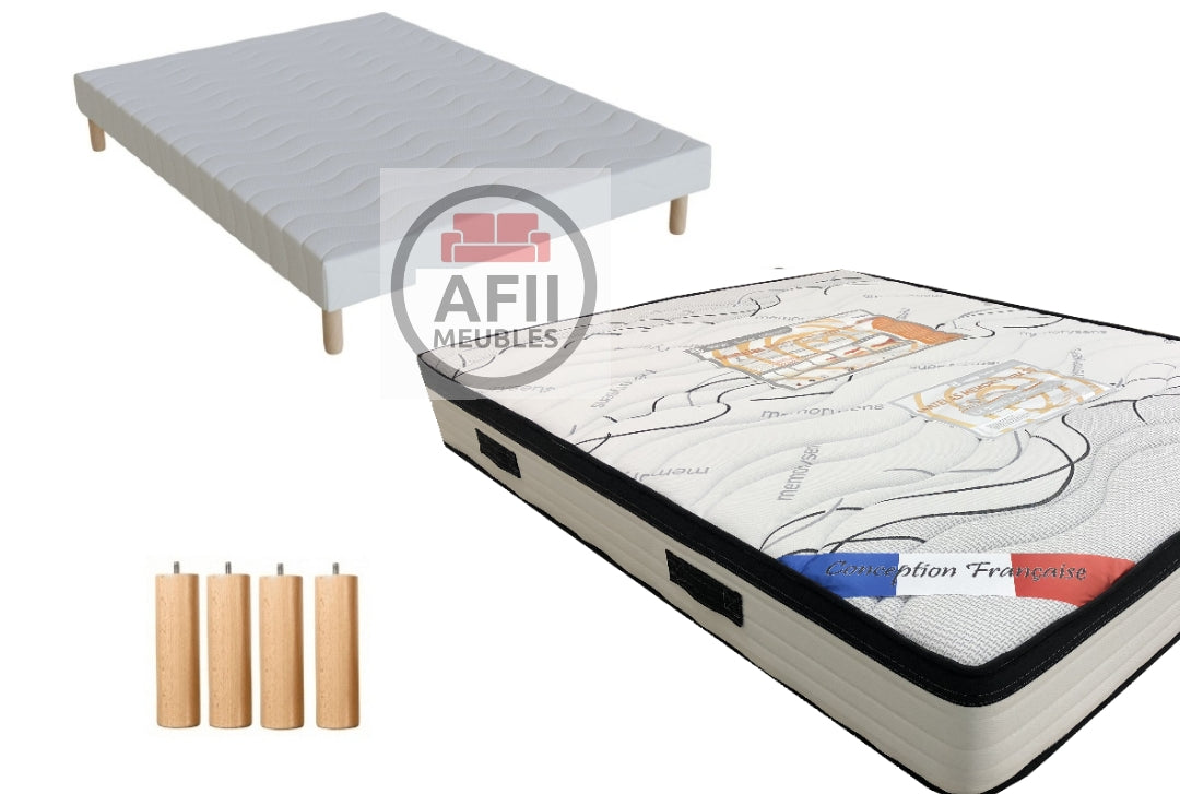 SOMMIER + MATELAS MEMORY 25CM D'ÉPAISSEUR